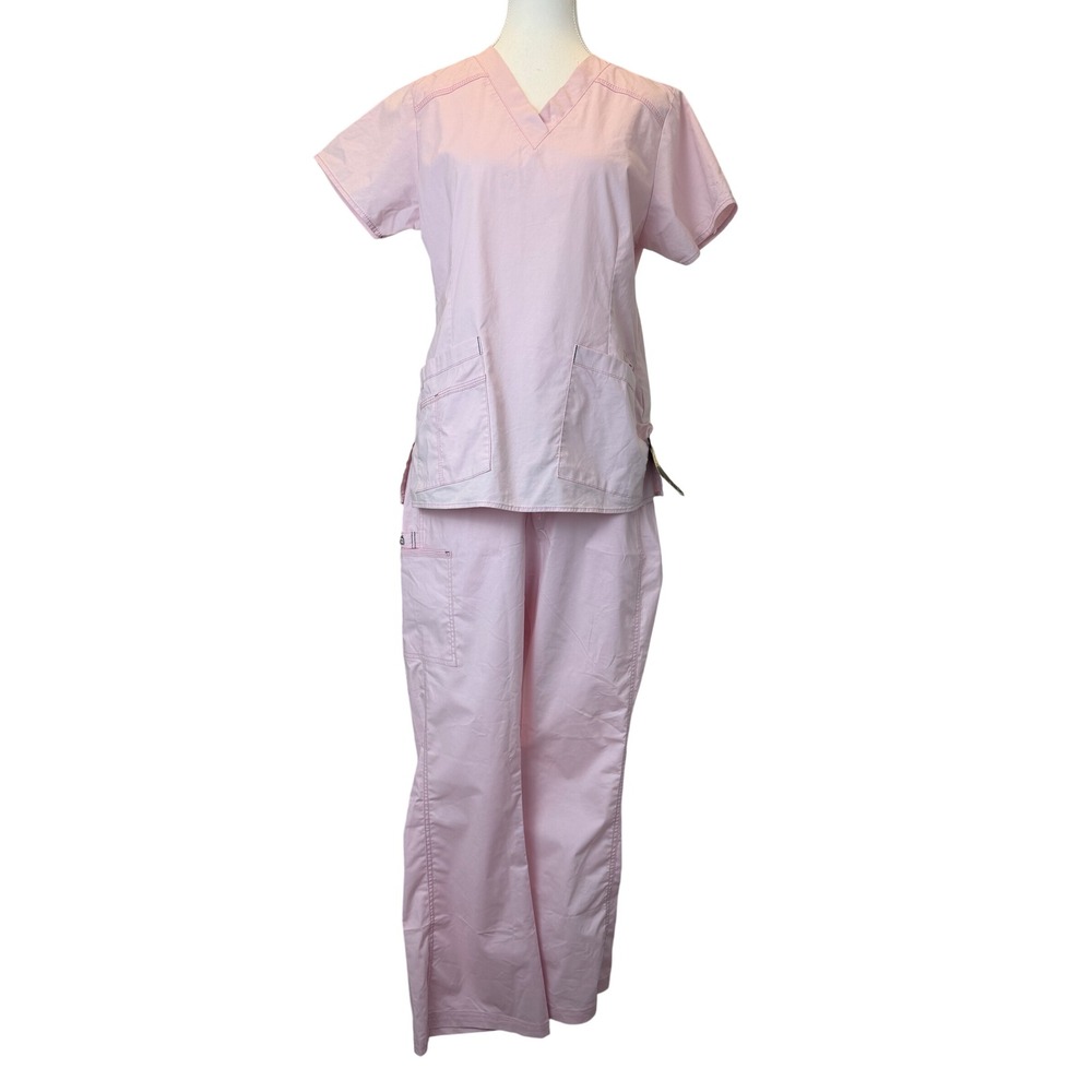 WonderWink Flex Womens Scrub Set Pink V-Neck Top Cargo Pants Medium NEW